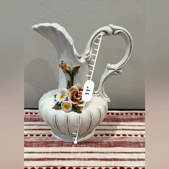 Vintage Capodimonte Style Hand Painted Majolica Porcelain Pitcher Made in Italy